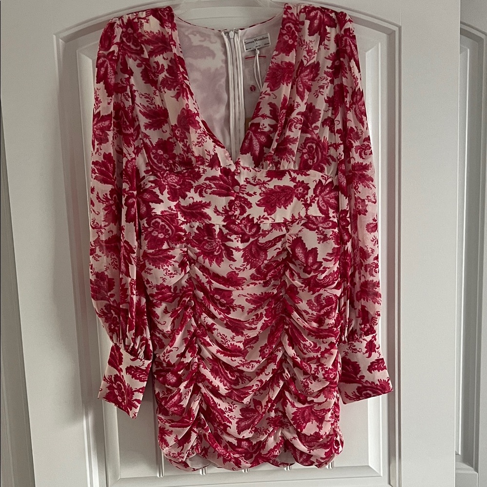 Floral Ruched Dress in Red and White